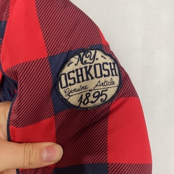 𝅺oshkosh B'gosh 18M Navy Blue and Red Flannel Fleece Lined Winter Jacket - Picture 6 of 17